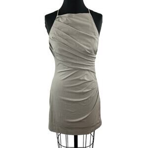 ZARA Gray Sleeveless High Straight Neck Side Gathered Bodycon Mini Dress Size M
